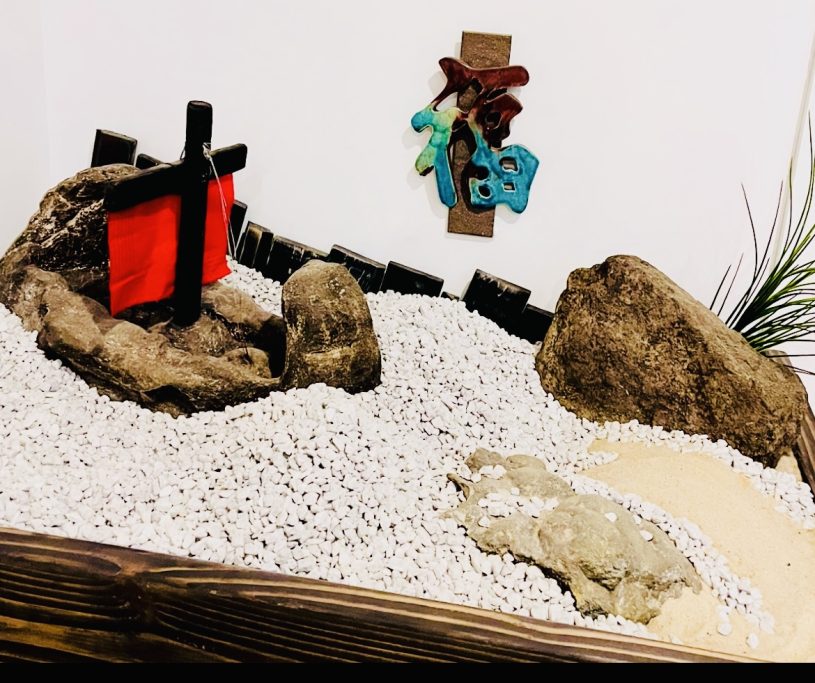 Indoor Zen Garden with Hand Chiseled Viking Ship